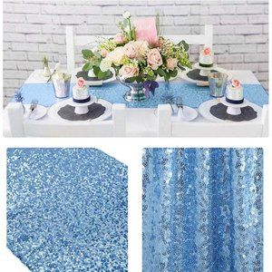Sequin Rectangle Table Runner Tablecloth Baby Blue Overlay Wedding Party